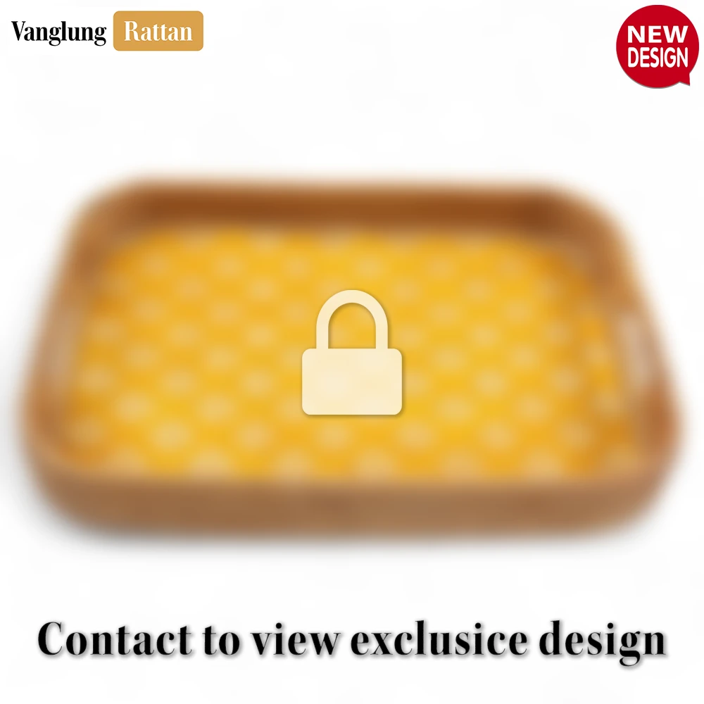 Handwoven Rectangular Bamboo Rattan Handles Serving Tray with Yellow Diamond Weave - STCN013005YL - ✨ Product Highlights