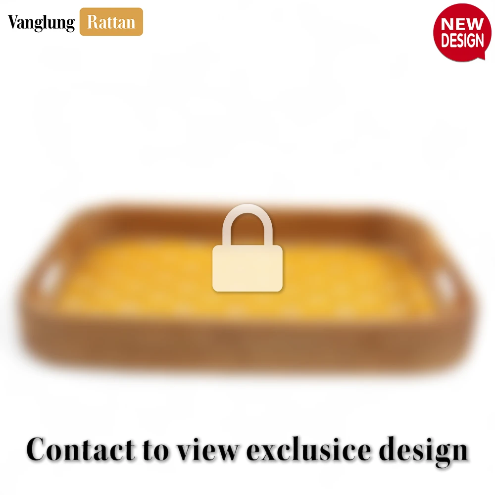 Handwoven Rectangular Bamboo Rattan Handles Serving Tray with Yellow Diamond Weave - STCN013005YL - 🏆 Why Choose VanglungRattan