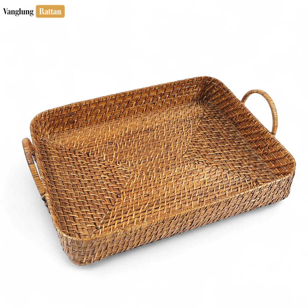 Handwoven Round Rectangle Bamboo Rattan Serving Tray with Arched Handles - STCN051005S - 🏆 Why Choose VanglungRattan?
