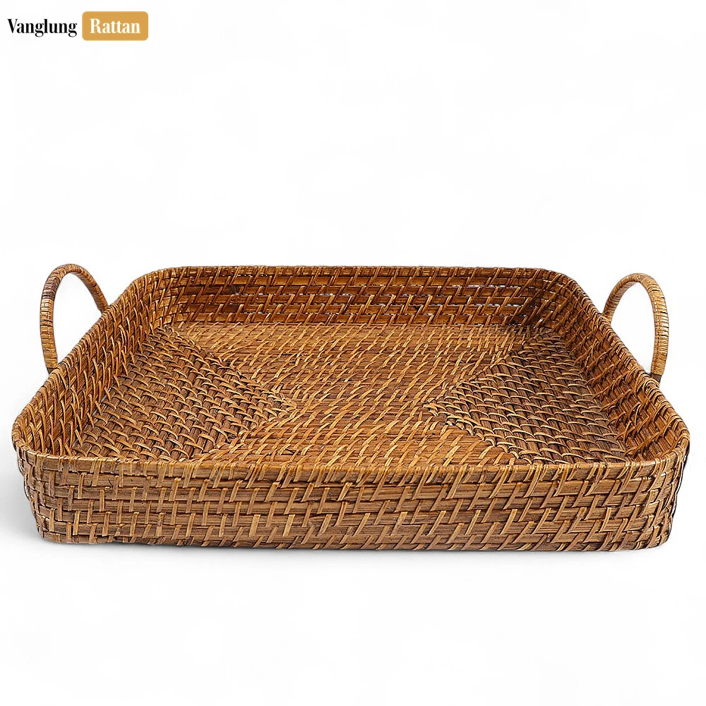 Handwoven Round Rectangle Bamboo Rattan Serving Tray with Arched Handles - STCN051005S - Q: What's the weight capacity of this serving tray?