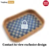 Handwoven Round Rectangle Bamboo Rattan Serving Tray with Blue and Natural Diamond Weave - STCN013010BL-1.webp