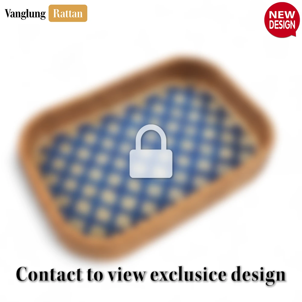 Handwoven Round Rectangle Bamboo Rattan Serving Tray with Blue and Natural Diamond Weave - STCN013010BL-1.webp