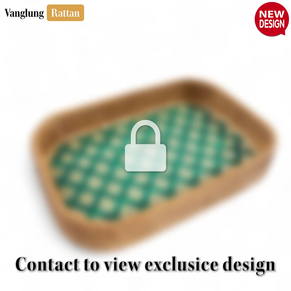 Handwoven Round Rectangle Bamboo Rattan Serving Tray with Green and Natural Diamond Weave - STCN013010GR-1.webp