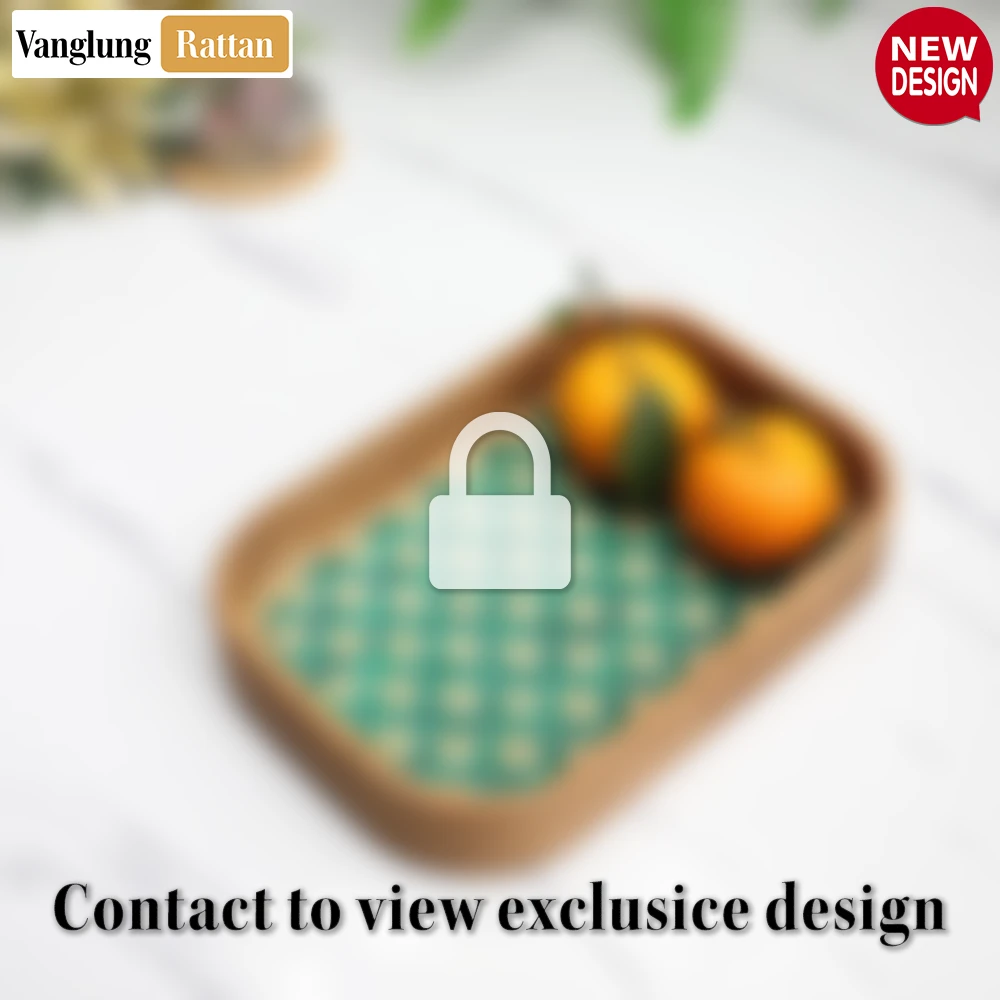 Handwoven Round Rectangle Bamboo Rattan Serving Tray with Green and Natural Diamond Weave - STCN013010GR-2.webp