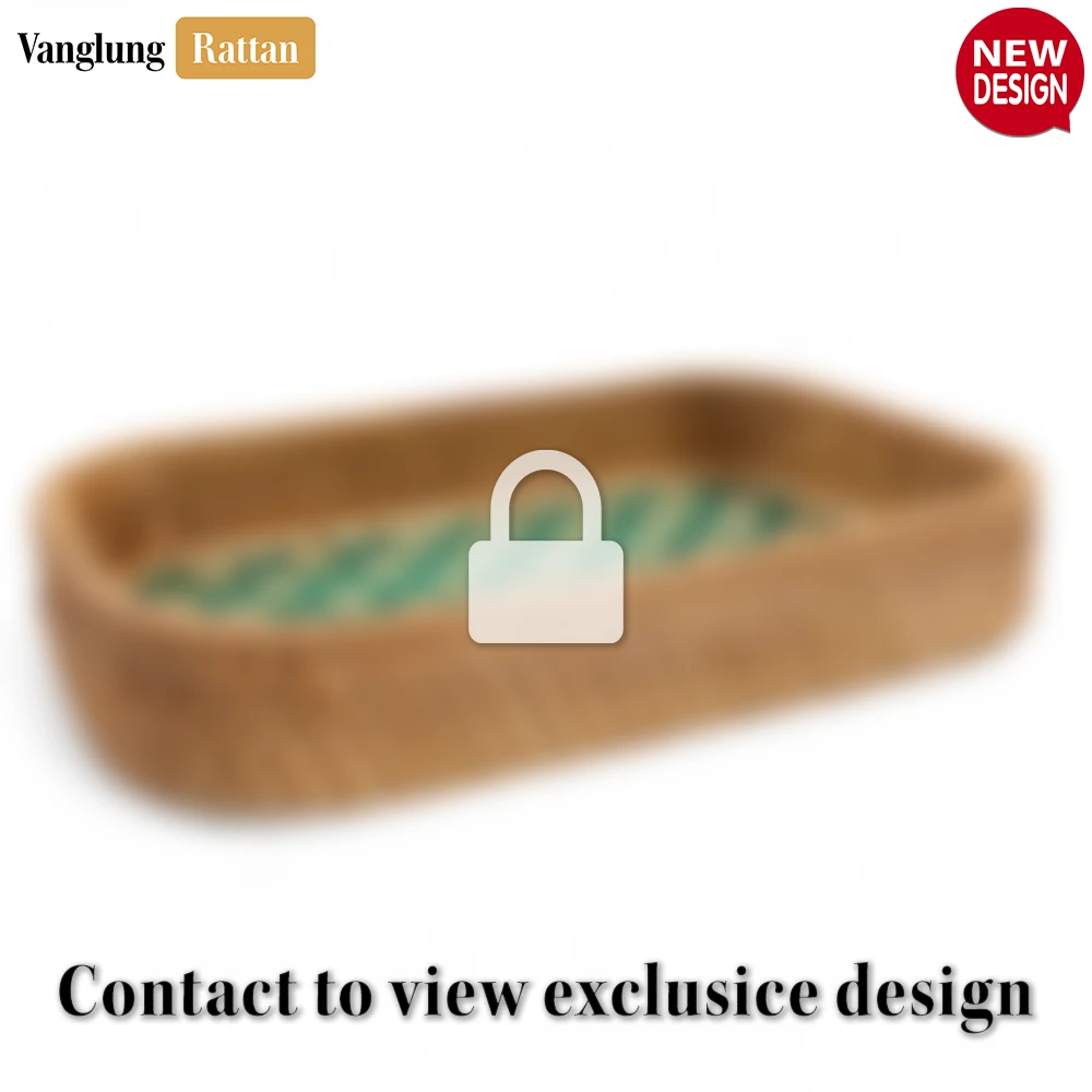 Handwoven Round Rectangle Bamboo Rattan Serving Tray with Green and Natural Diamond Weave - STCN013010GR - 🏠 Applications