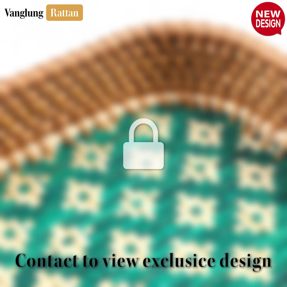 Handwoven Round Rectangle Bamboo Rattan Serving Tray with Green and Natural Diamond Weave - STCN013010GR - ⭐ Product Highlights