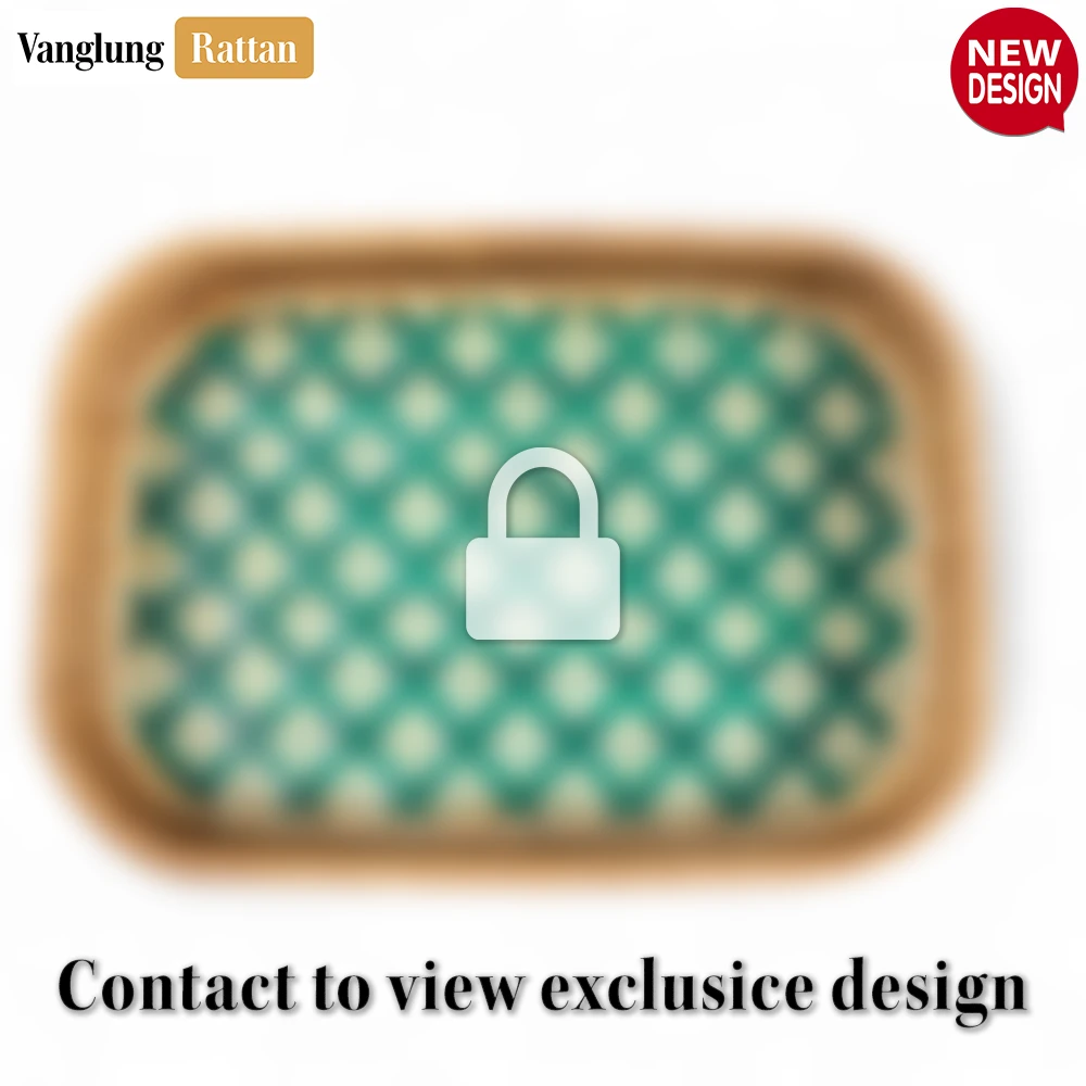 Handwoven Round Rectangle Bamboo Rattan Serving Tray with Green and Natural Diamond Weave - STCN013010GR - 🏆 Why Choose VanglungRattan