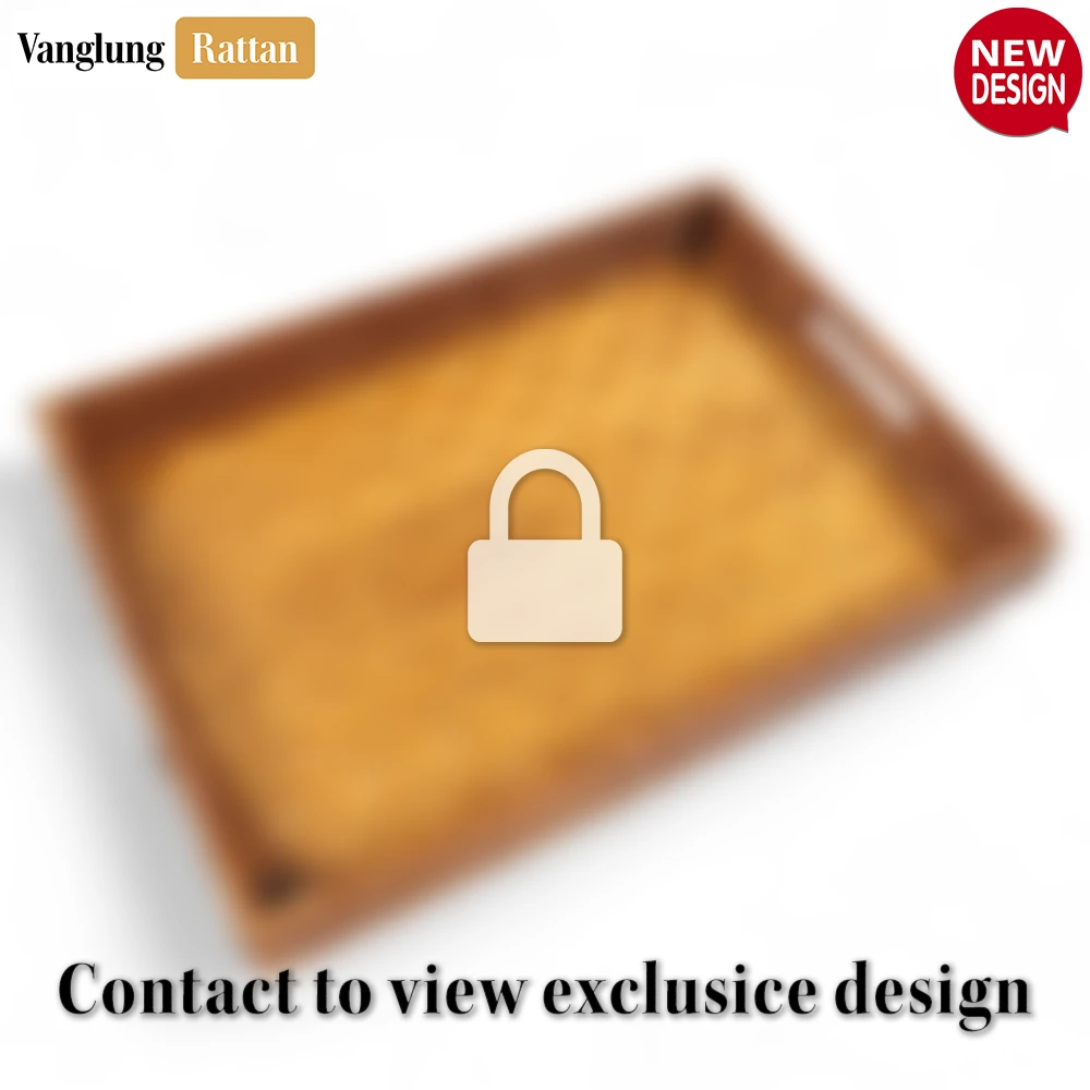 Honey Brown Rectangular Bamboo Rattan Handles Serving Tray with Intricate Labyrinth Weave - STCN013002HB-1.webp