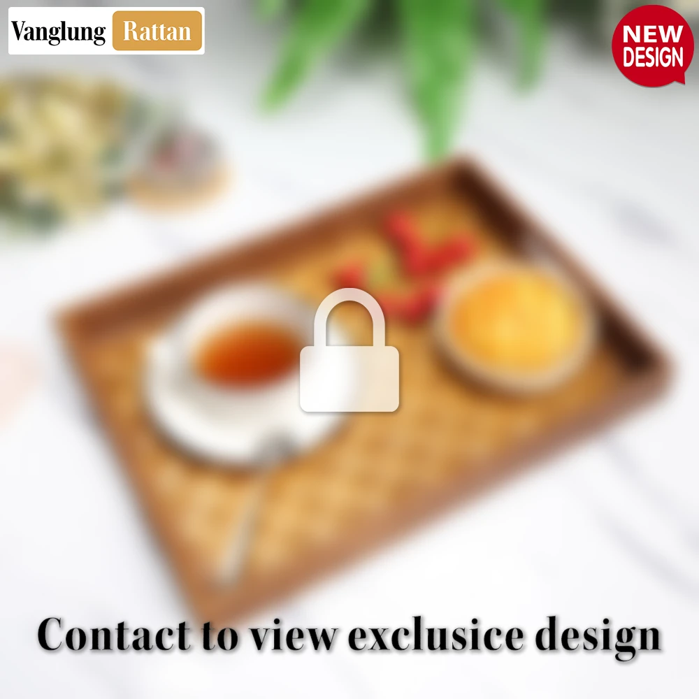 Honey Brown Rectangular Bamboo Rattan Handles Serving Tray with Intricate Labyrinth Weave - STCN013002HB-2.webp