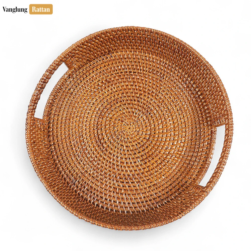Large Round Woven Straw Rattan Handles Serving Tray with Fine Wicker Weave - STRO01004 - 🌟 Product Highlights