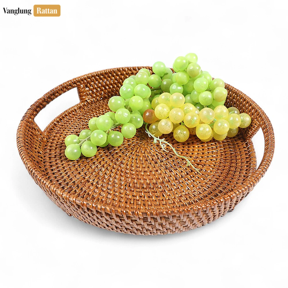 Large Round Woven Straw Rattan Handles Serving Tray with Fine Wicker Weave - STRO01004 - Q: How do I clean and maintain my woven straw rattan tray?