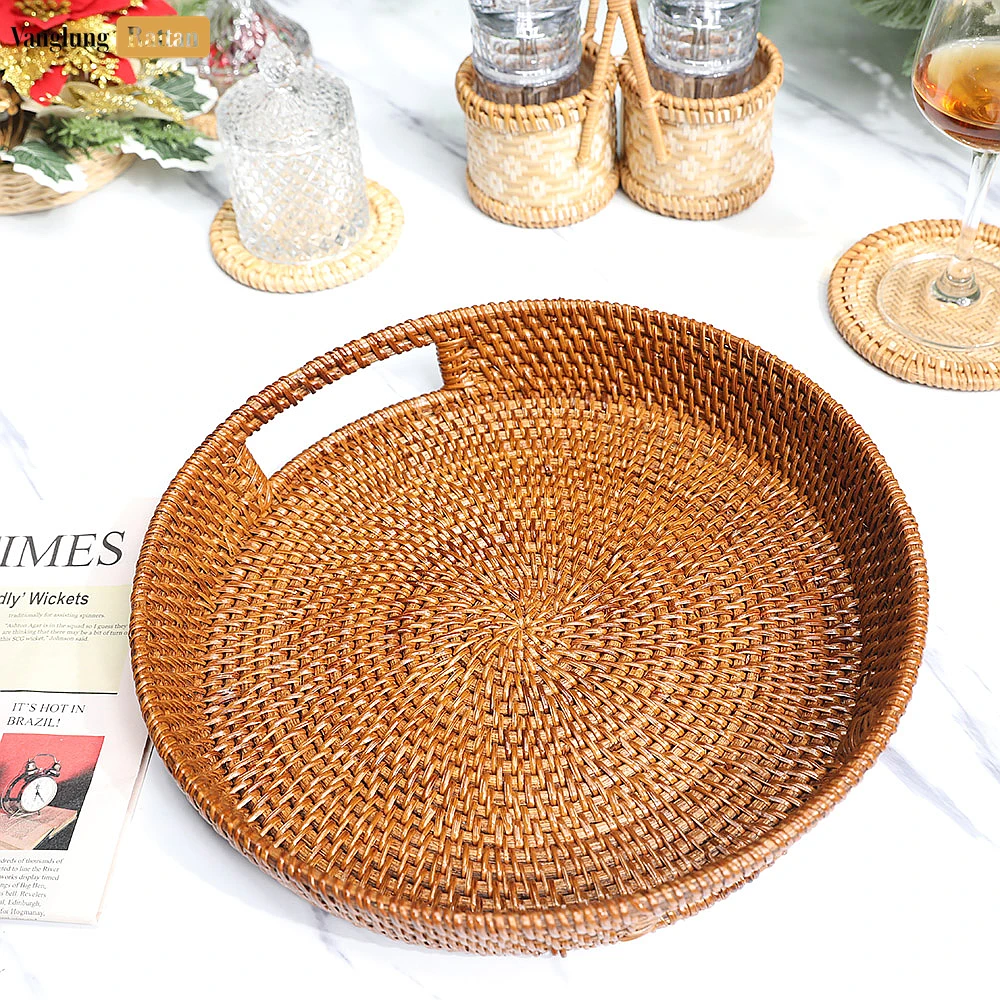Large Round Woven Straw Rattan Handles Serving Tray with Fine Wicker Weave - STRO01004 - Q: Is this tray suitable for outdoor use?