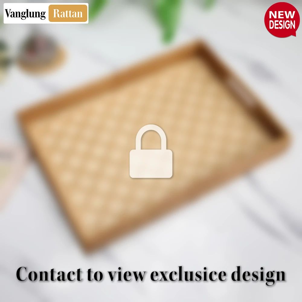 Light Brown Rectangular Bamboo Rattan Handles Serving Tray with Intricate Labyrinth Weave - STCN013002 - Q: How do I properly care for my bamboo rattan serving tray?