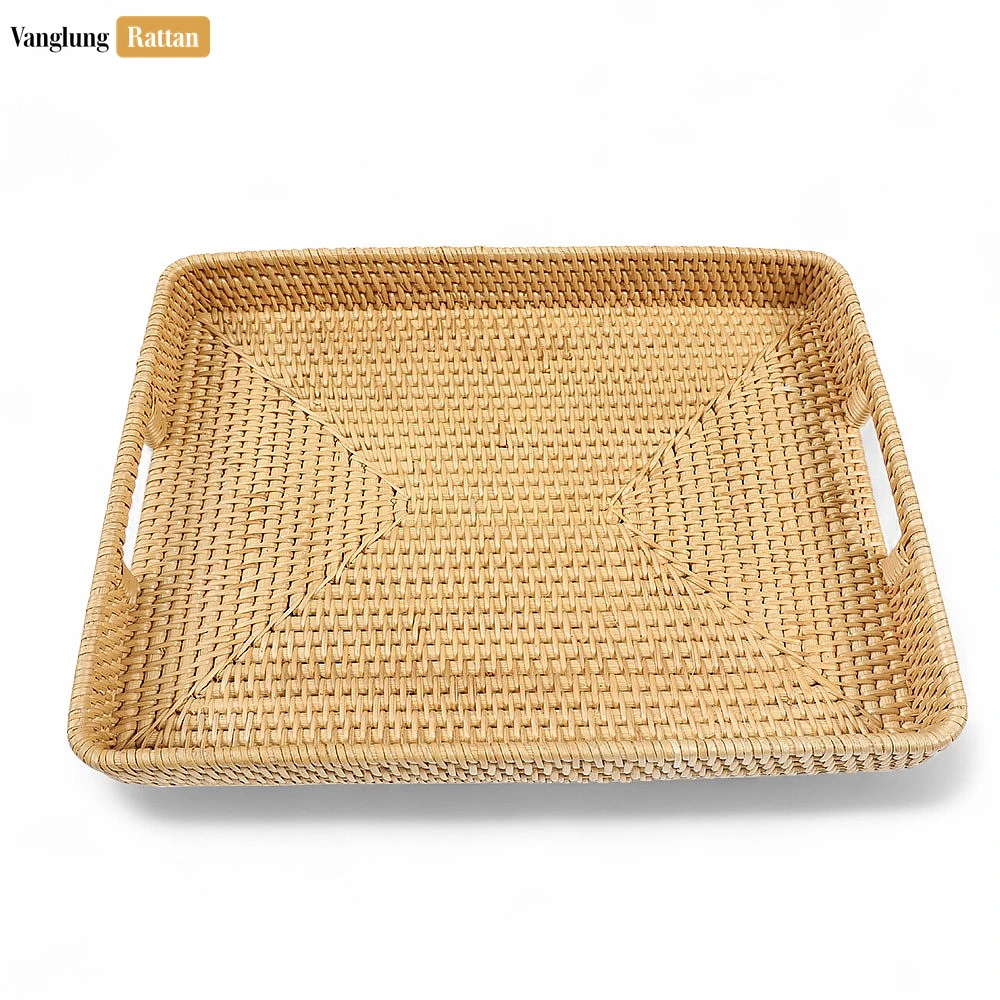 Natural Handwoven Rectangle Straw Rattan Handles Serving Tray with Fine Weave - STCN011001GR - ✨ Product Highlights