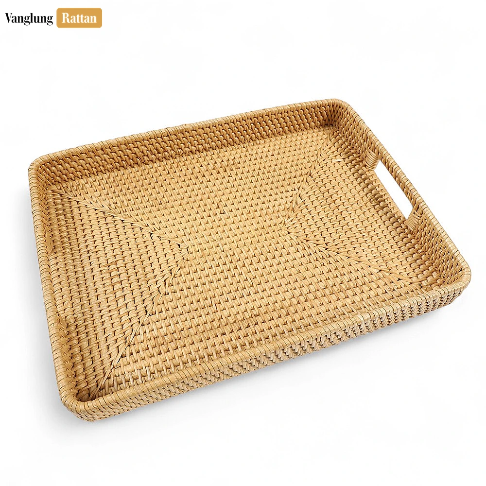 Natural Handwoven Rectangle Straw Rattan Handles Serving Tray with Fine Weave - STCN011001GR - Q: How do I properly care for my natural straw rattan serving tray?