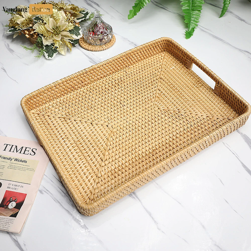 Natural Handwoven Rectangle Straw Rattan Handles Serving Tray with Fine Weave - STCN011001GR - Q: Can this serving tray be used outdoors?