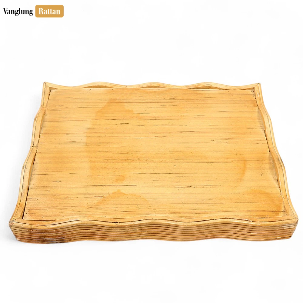 Rectangular Woven Straw Rattan Serving Tray with Wavy Edge and Geometric Block Pattern - STCN14003 - Q: How do I properly care for and clean this woven serving tray?