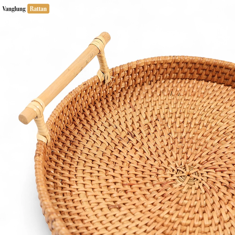 Round Bamboo Dowel Handles Straw Rattan Serving Tray with Natural Wicker Weave - STRO011007 - 🏆 Why Choose VanglungRattan