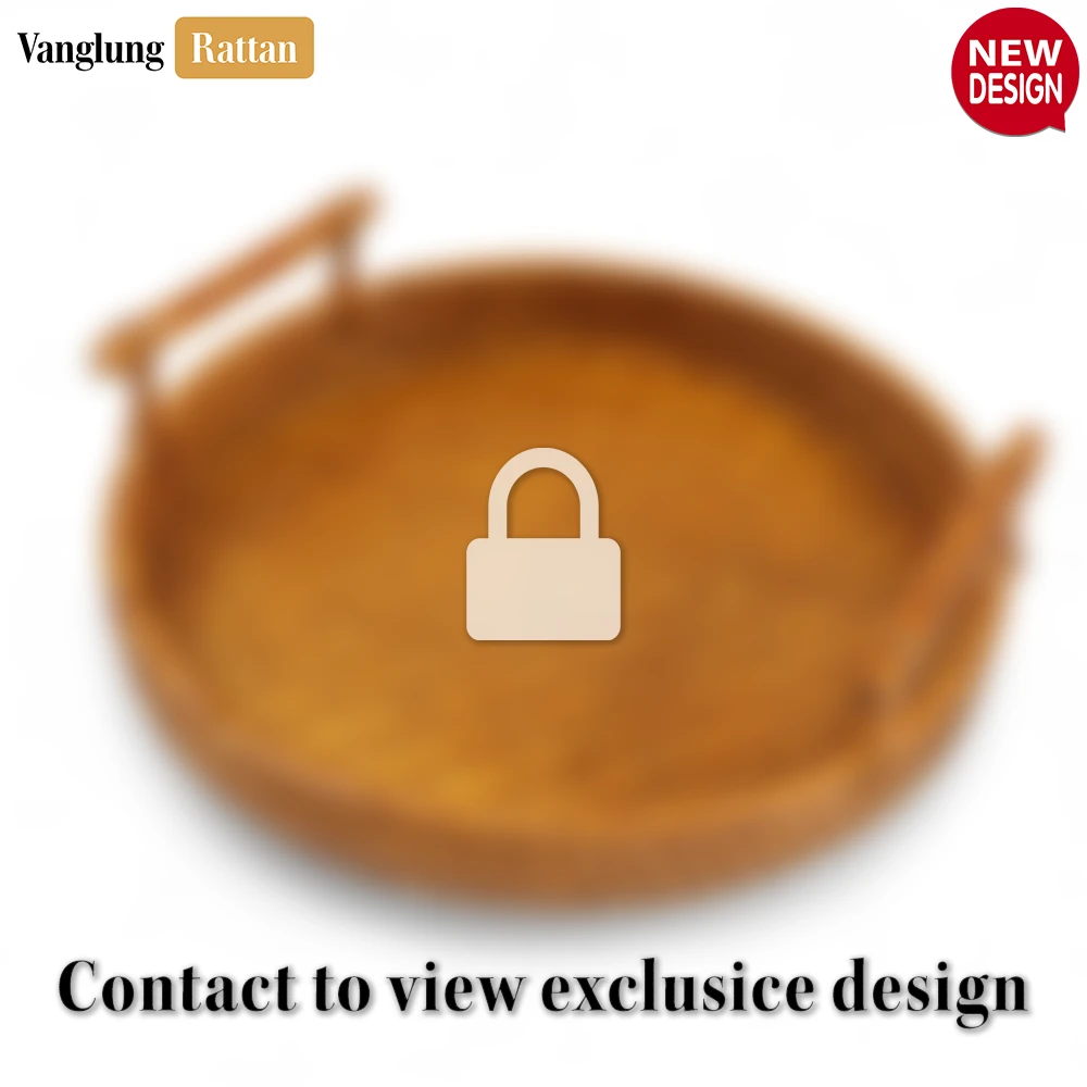 Round Brown Handwoven Bamboo Rattan Serving Tray with Check Weave and Modern Dowel Handles - STRO013001D-1.webp