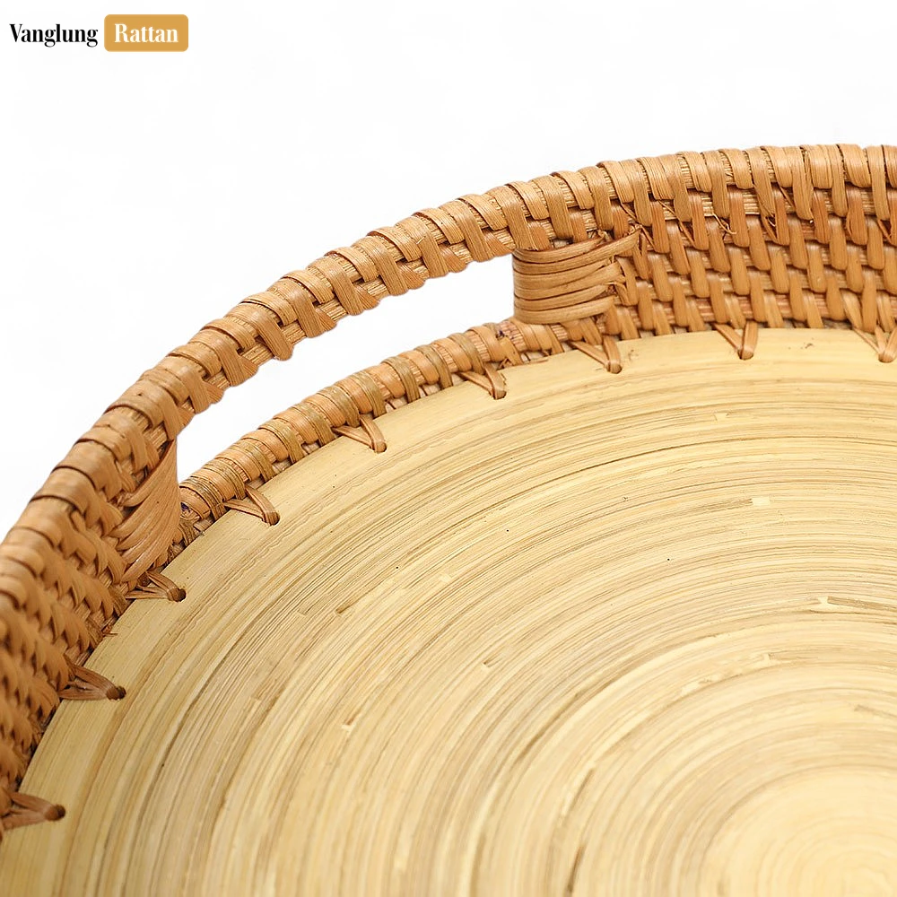 Round Handles Straw Rattan Serving Tray with Coiled Bamboo Base - STRO011008 - ✨ Product Highlights