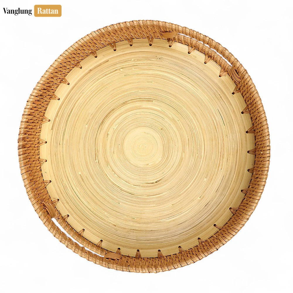 Round Handles Straw Rattan Serving Tray with Coiled Bamboo Base - STRO011008 - 🏪 Why Choose VanglungRattan?