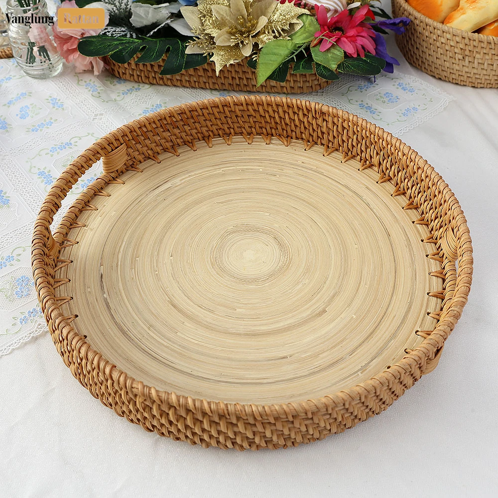 Round Handles Straw Rattan Serving Tray with Coiled Bamboo Base - STRO011008 - Q: Is this serving tray suitable for hot dishes?