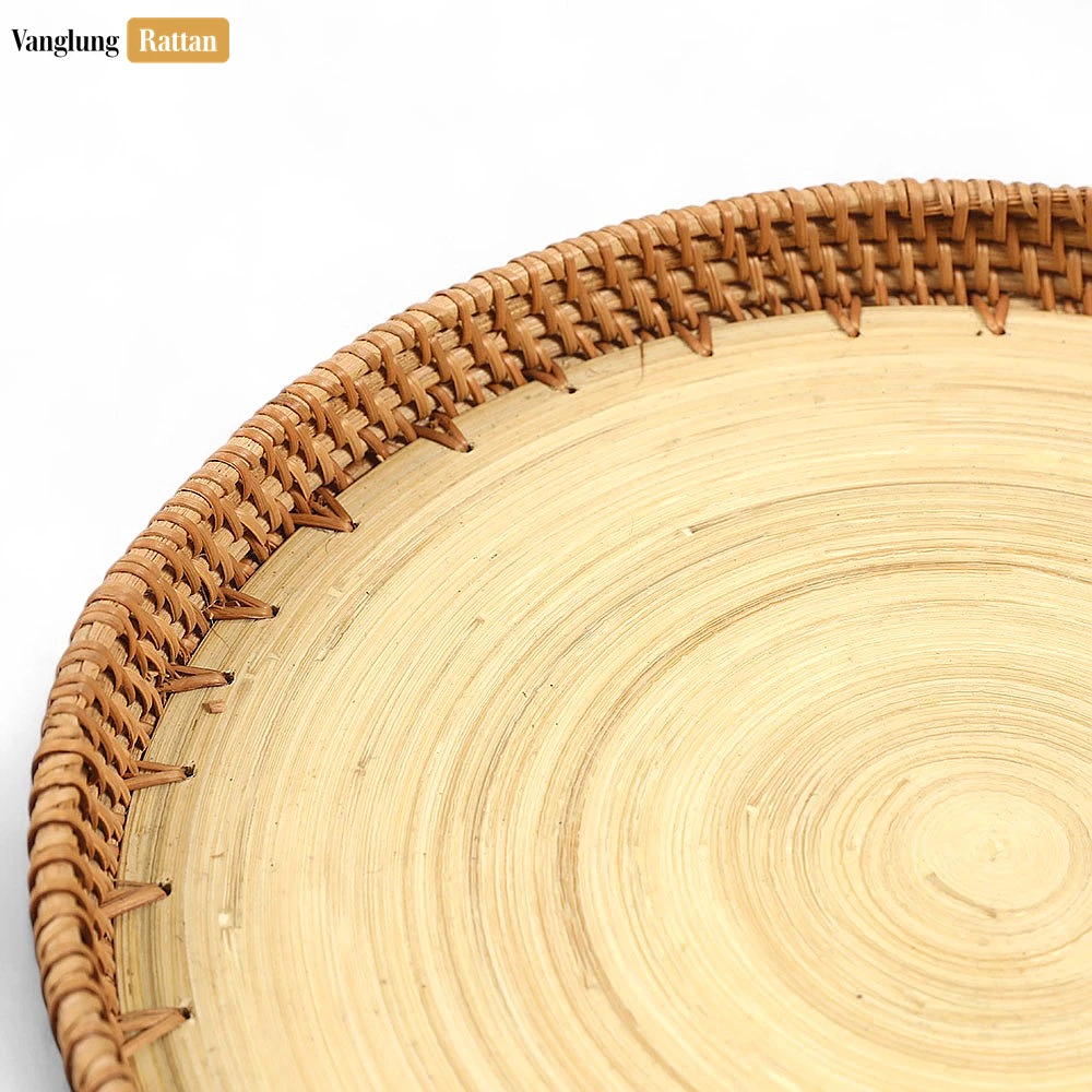 Round Handless Straw Rattan Serving Tray with Coiled Bamboo Base - STRO011009 - 🏆 Why Choose VanglungRattan?