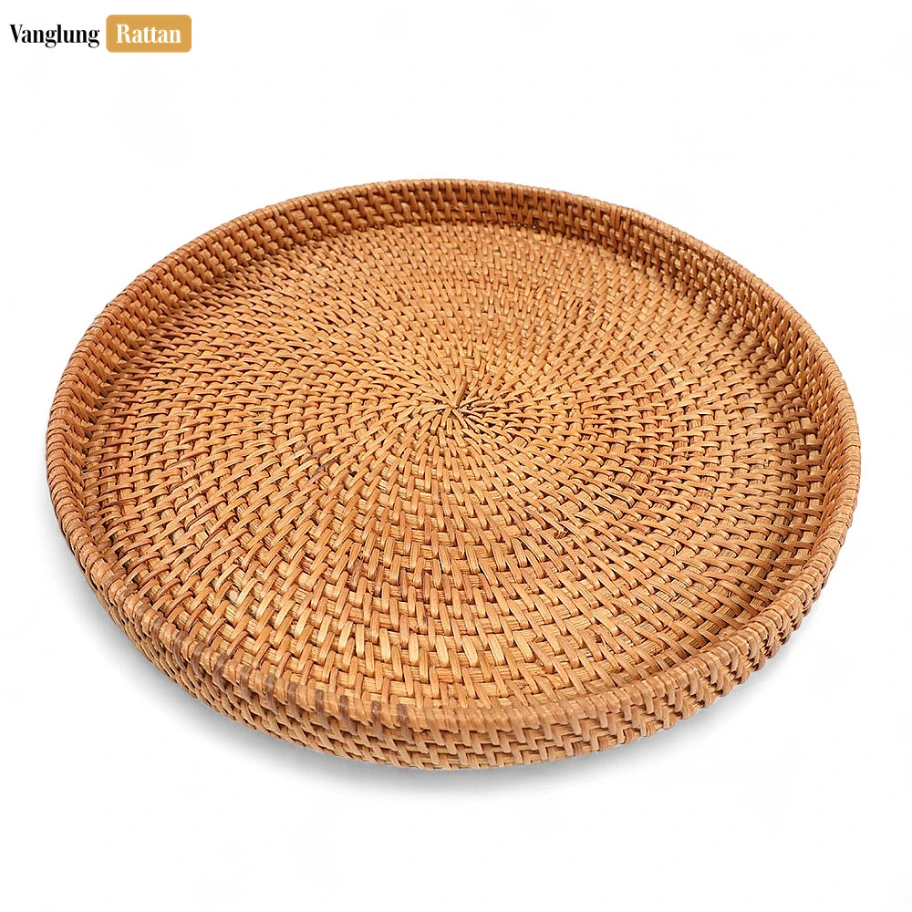 Round Handless Straw Rattan Serving Tray with Natural Wicker Weave - STRO011006 - 🌿 Round Handless Straw Rattan Serving Tray with Natural Wicker Weave - STRO011006