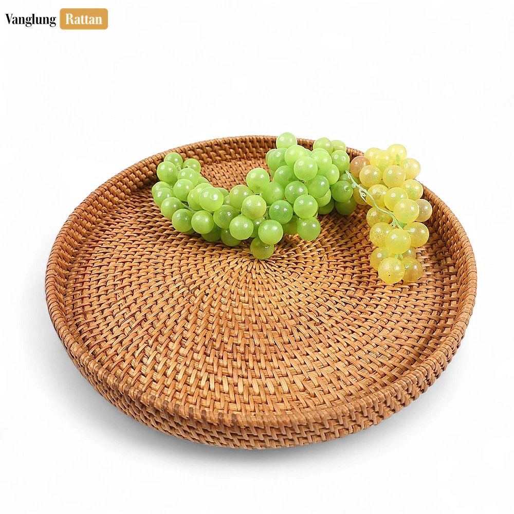Round Handless Straw Rattan Serving Tray with Natural Wicker Weave - STRO011006 - Q: How do I clean and maintain my straw rattan serving tray?
