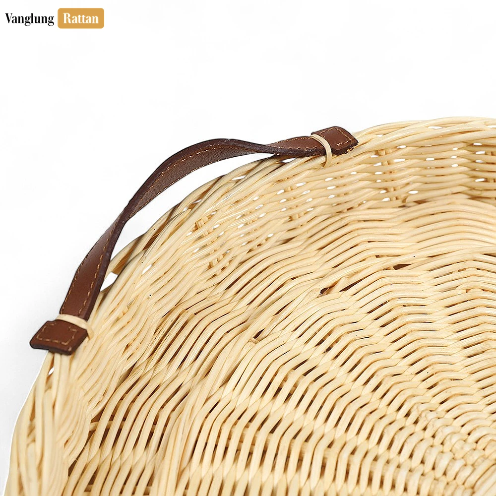 Round Handmade Core Rattan Serving Tray with Brown Leather Strap Handles - ST03HQ1001 - ✨ Product Highlights