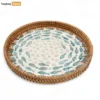 Round Handmade Mother of Pearl Rattan Serving Tray with Blue Fish Mother of Pearl Mosaic Inlay - STRO01200306-1.webp