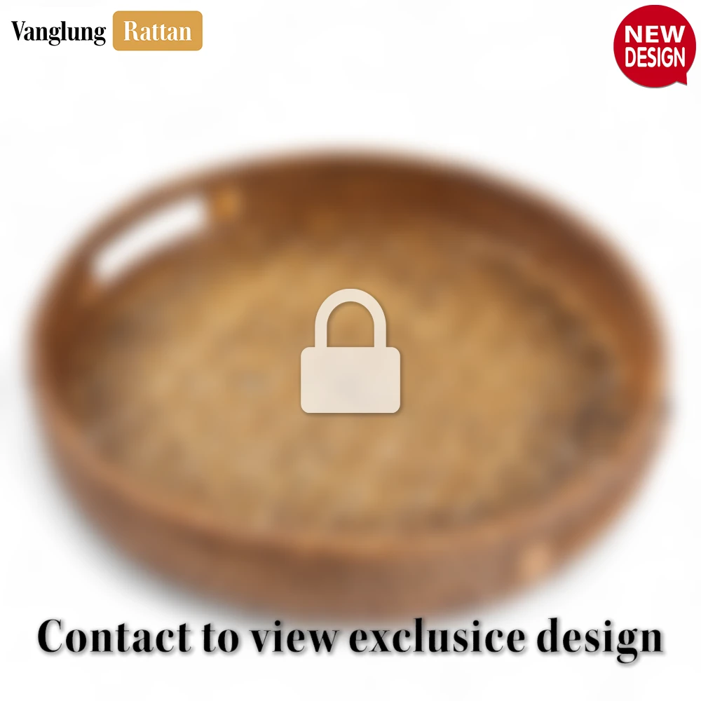 Round Handwoven Bamboo Rattan Handles Serving Tray with Dark Brown Geometric Weave - STRO013003DBR-1.webp