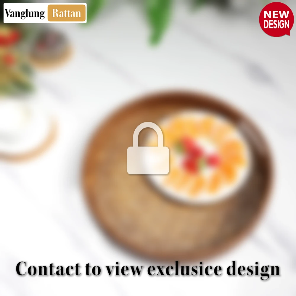 Round Handwoven Bamboo Rattan Handles Serving Tray with Dark Brown Geometric Weave - STRO013003DBR-2.webp