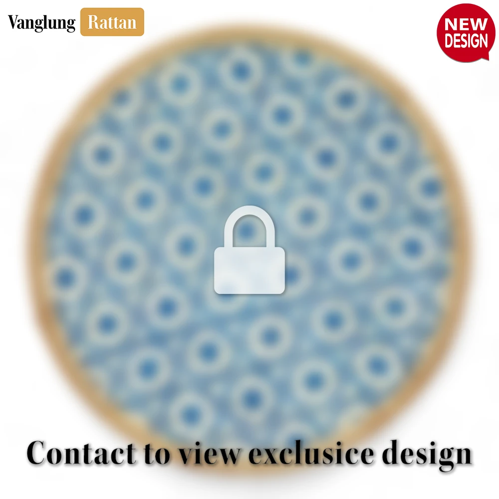 Round Handwoven Bamboo Rattan Placemat with Blue Hexagon Weave - UP054016 - Round Handwoven Bamboo Rattan Placemat with Blue Hexagon Weave - UP054016