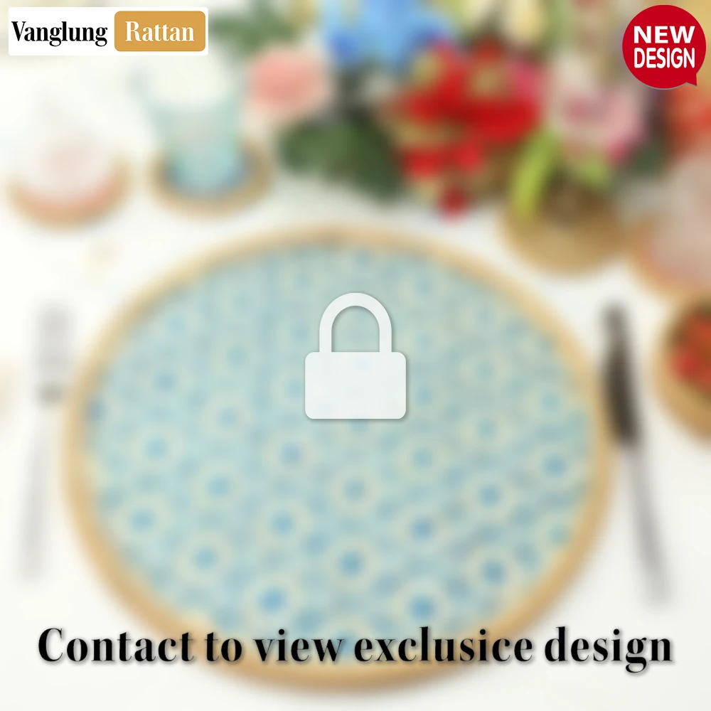 Round Handwoven Bamboo Rattan Placemat with Blue Hexagon Weave - UP054016 - 🌿 Product Overview