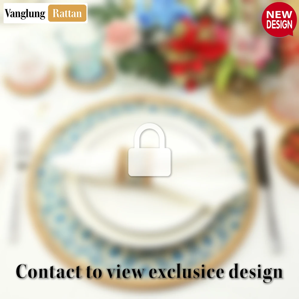 Round Handwoven Bamboo Rattan Placemat with Blue Hexagon Weave - UP054016 - 🍽️ Applications