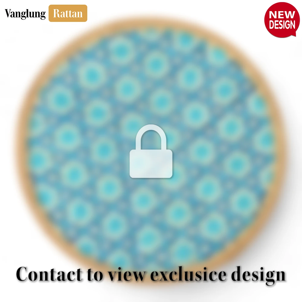 Round Natural Handwoven Bamboo Rattan Placemat with Blue Star Pattern - UP054011 - Round Natural Handwoven Bamboo Rattan Placemat with Blue Star Pattern - UP054011