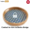 Round Honey Handwoven Bamboo Rattan Handles Serving Tray with Blue Natural Diamond Weave - STRO013003HB-1.webp
