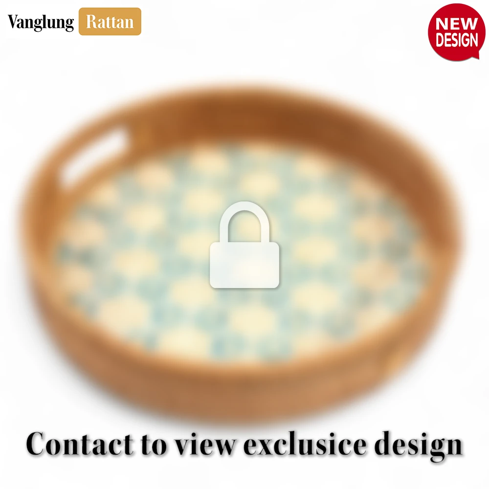 Round Natural Handwoven Bamboo Rattan Handles Serving Tray with Blue Geometric Weave - STRO013003BL-1.webp