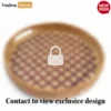 Round Natural Handwoven Bamboo Rattan Handles Serving Tray with Brown Natural Diamond Weave - STRO013003BR-1.webp