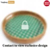Round Natural Handwoven Bamboo Rattan Handles Serving Tray with Green Natural Diamond Weave - STRO013003GR-1.webp