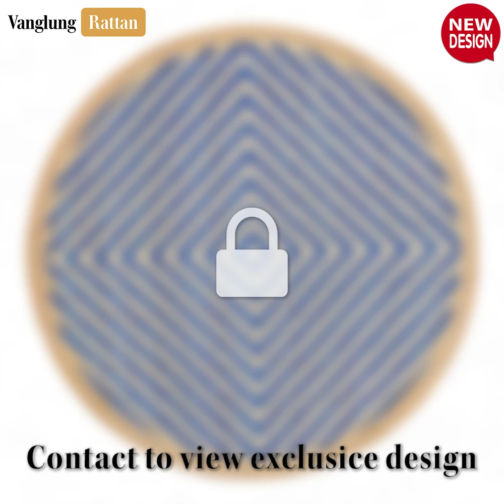 Round Natural Handwoven Bamboo Rattan Placemat with Blue Concentric Diamond Pattern - UP054025 - Round Natural Handwoven Bamboo Rattan Placemat with Blue Concentric Diamond Pattern - UP054025