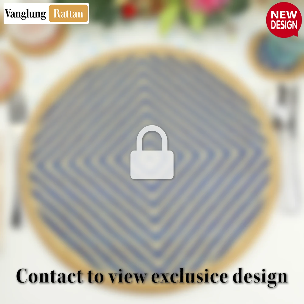 Round Natural Handwoven Bamboo Rattan Placemat with Blue Concentric Diamond Pattern - UP054025 - 🏠 Applications