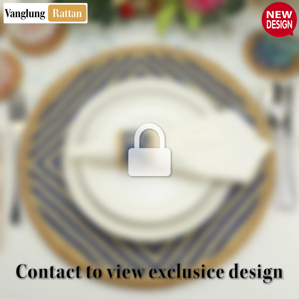 Round Natural Handwoven Bamboo Rattan Placemat with Blue Concentric Diamond Pattern - UP054025 - ✨ Product Highlights