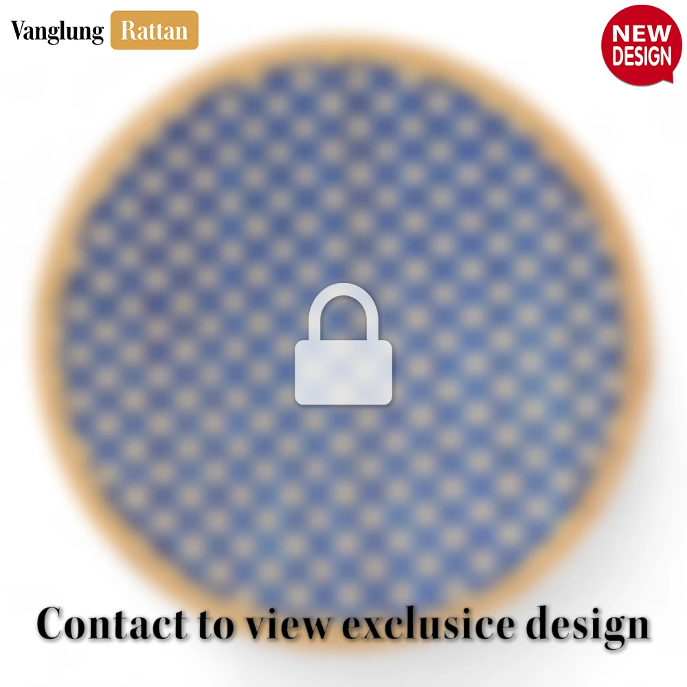 Round Natural Handwoven Bamboo Rattan Placemat with Blue Geometric Diamond Pattern - UP054020 - Round Natural Handwoven Bamboo Rattan Placemat with Blue Geometric Diamond Pattern - UP054020