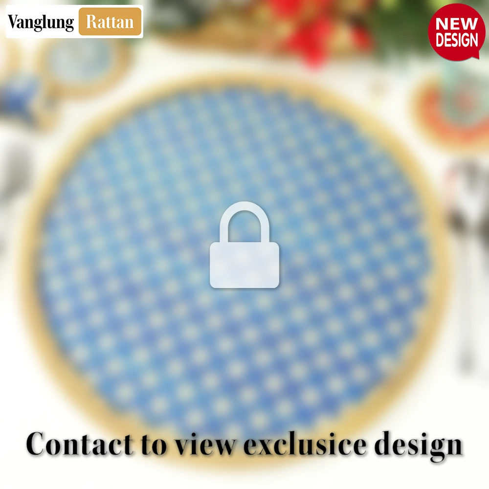 Round Natural Handwoven Bamboo Rattan Placemat with Blue Geometric Diamond Pattern - UP054020 - Q: How do I properly clean and maintain my bamboo rattan placemat?
