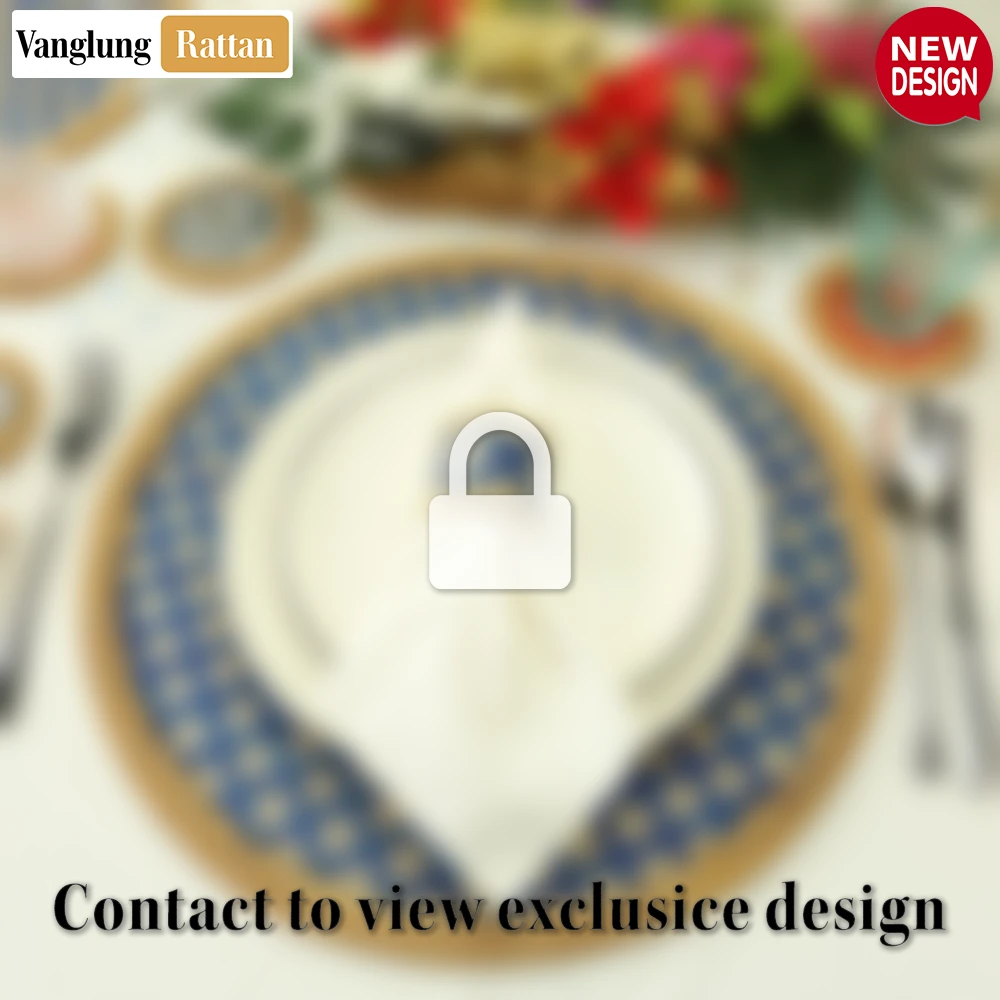 Round Natural Handwoven Bamboo Rattan Placemat with Blue Geometric Diamond Pattern - UP054020 - 🌟 Why Should You Buy Products at VanglungRattan