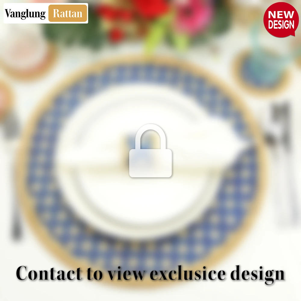 Round Natural Handwoven Bamboo Rattan Placemat with Blue Geometric Diamond Pattern - UP054020 - Q: Can this placemat be used outdoors for patio dining?