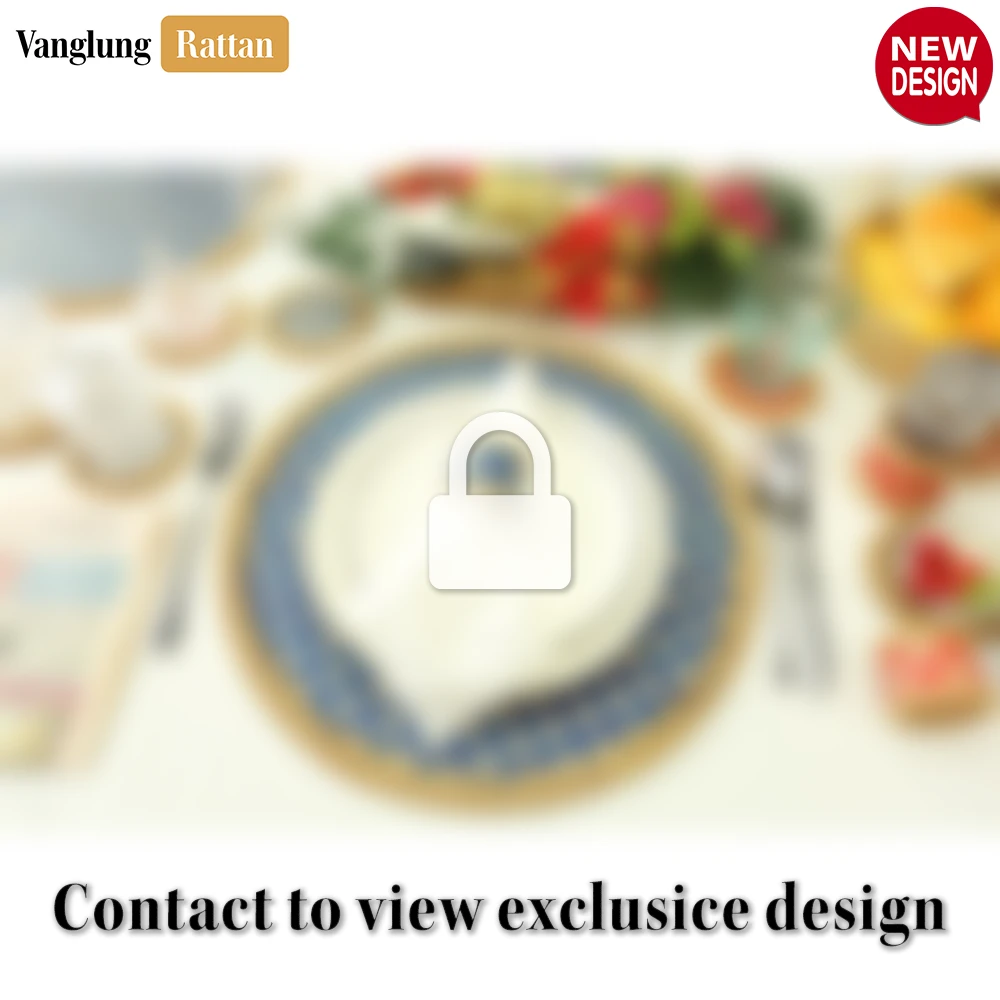 Round Natural Handwoven Bamboo Rattan Placemat with Blue Geometric Diamond Pattern - UP054020 - ✨ Product Highlights