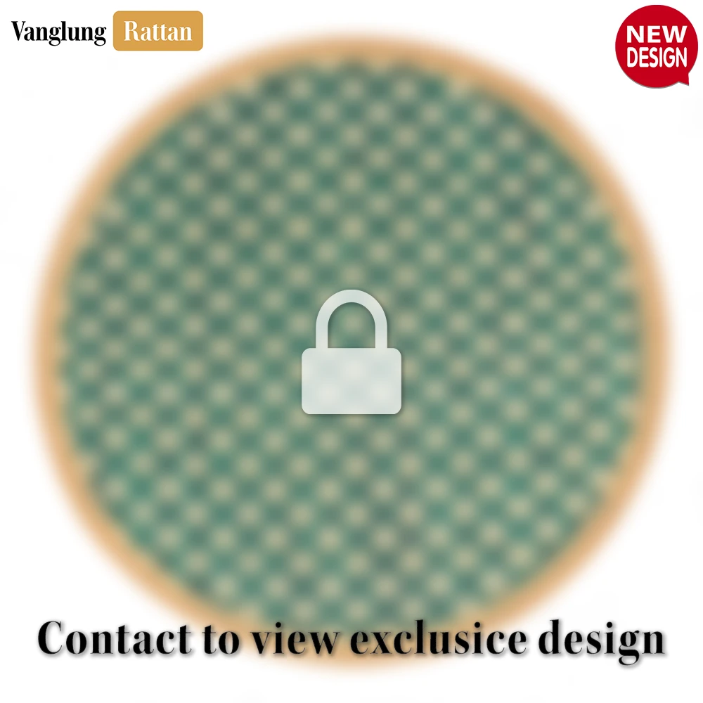 Round Natural Handwoven Bamboo Rattan Placemat with Green Geometric Diamond Pattern - UP054019 - Round Natural Handwoven Bamboo Rattan Placemat with Green Geometric Diamond Pattern - UP054019